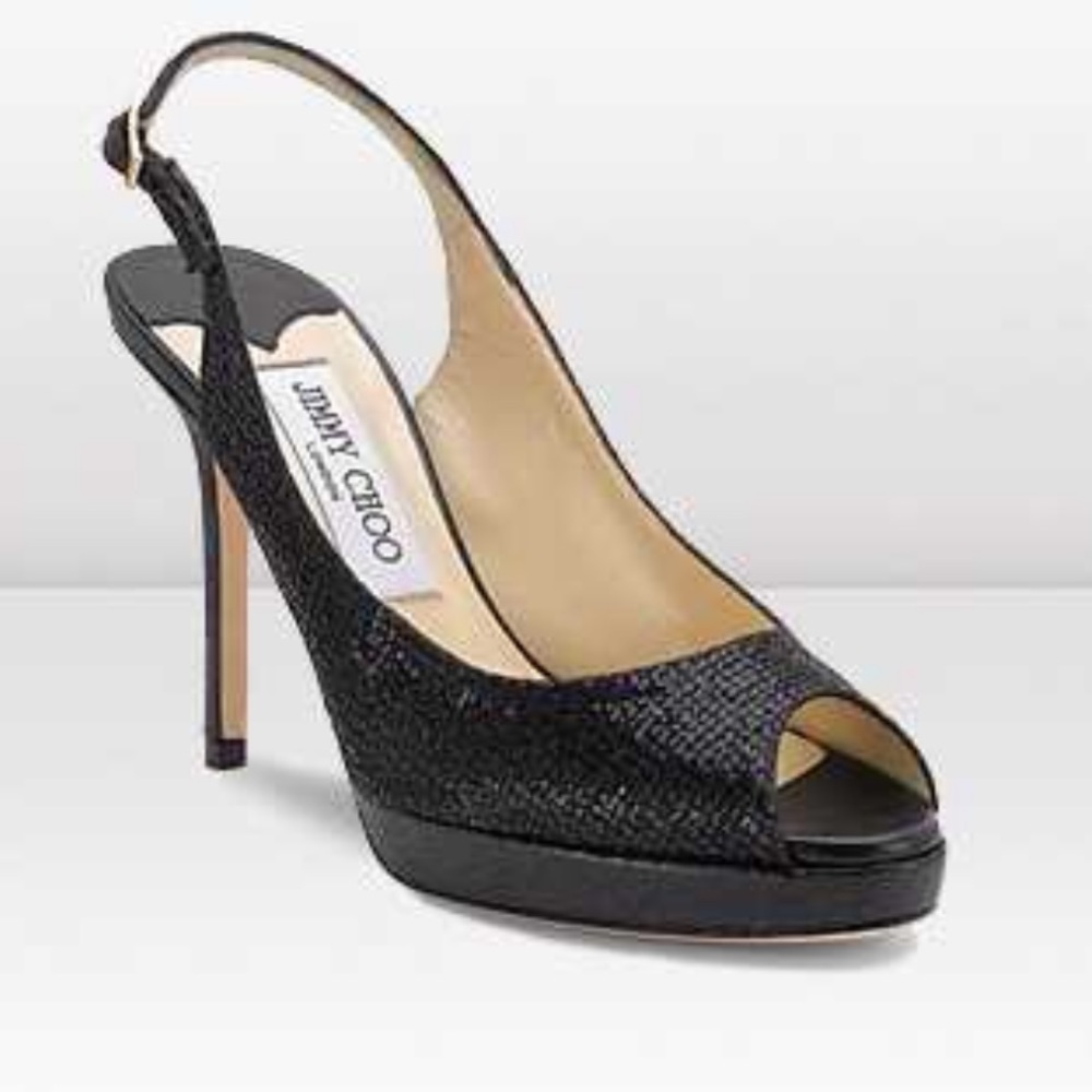 Jimmy choo black platform peep toe pumps